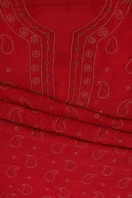 Ada Hand Embroidered Maroon Georgette Lucknowi Chikan Unstitched Kurta Piece With Zari Work A599199