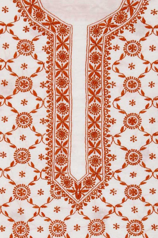 Ada Hand Embroidered White Cotton Lucknowi Chikankari Unstitched Men's Kurta Piece A101135