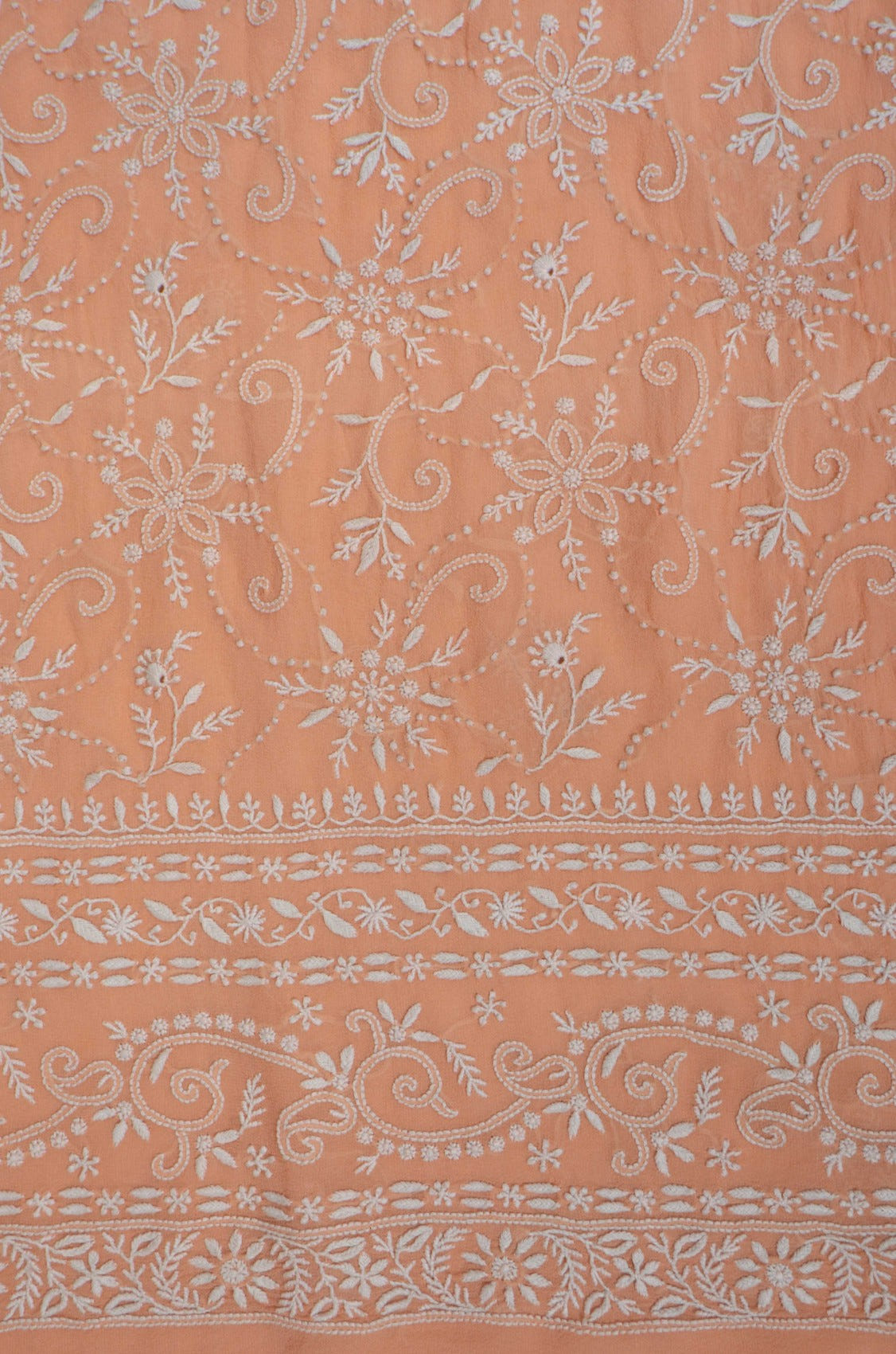 Ada Hand Embroidered Peach Pure Georgette Lucknowi Chikankari Unstitched Kurta Dupatta Set A460730