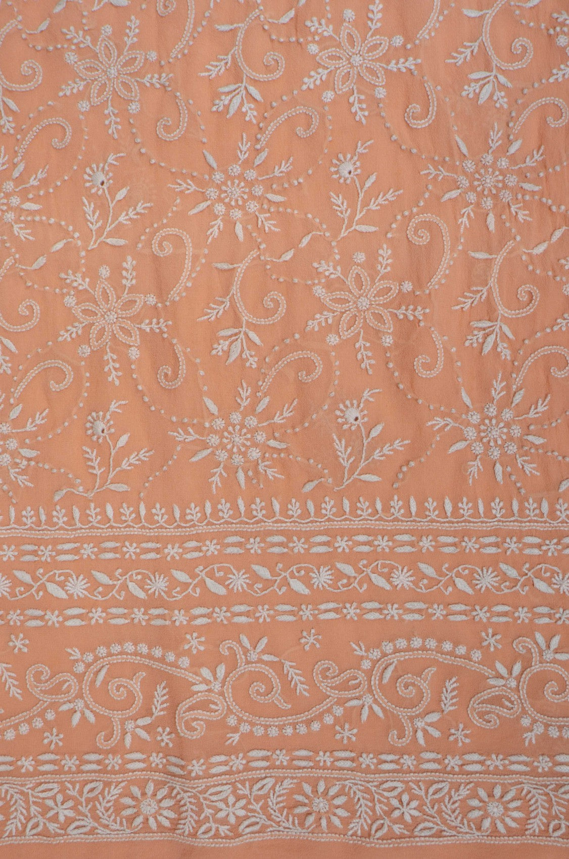 Ada Hand Embroidered Peach Pure Georgette Lucknowi Chikankari Unstitched Kurta Dupatta Set A460730
