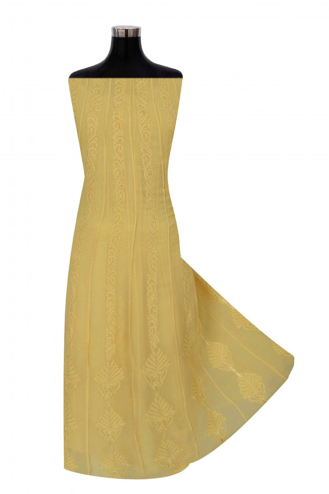 Ada Hand Embroidered Yellow Georgette Lucknowi Chikankari Semi-Stitched Anarkali Kurta Piece 01A180901