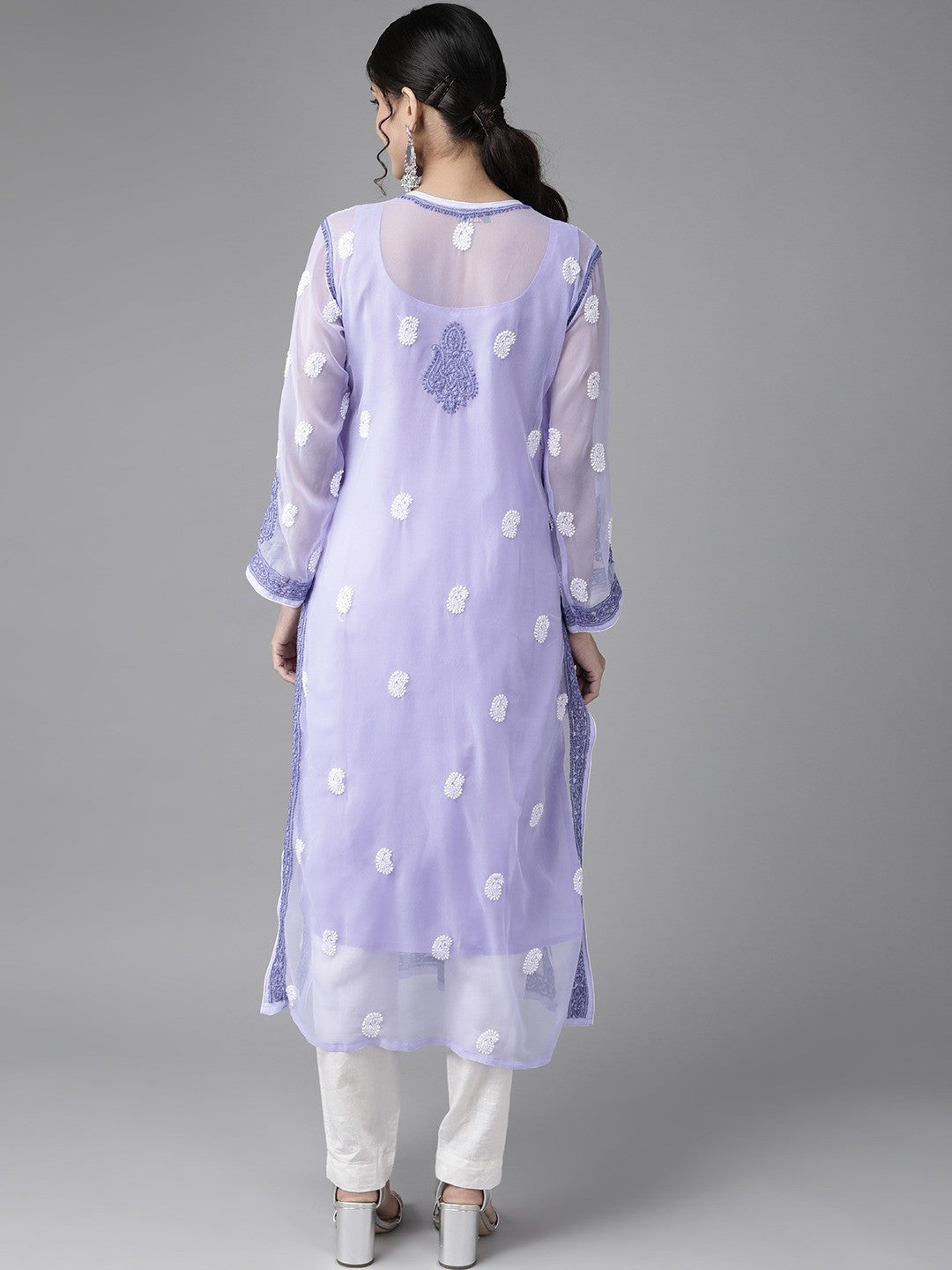 Ada Hand Embroidered Mauve Georgette Lucknowi Chikankari Straight Kurta with Slip A223974