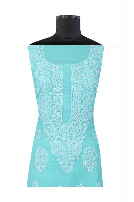 Ada Hand Embroidered Sea Green Georgette Lucknowi Chikankari Unstitched Suit Piece A211211