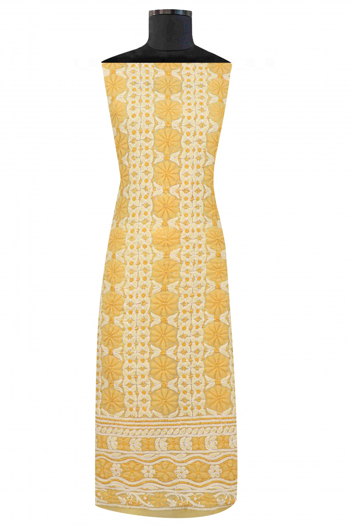 Ada Hand Embroidered Yellow Georgette Lucknowi Chikankari Unstitched Suit Piece 01A151216