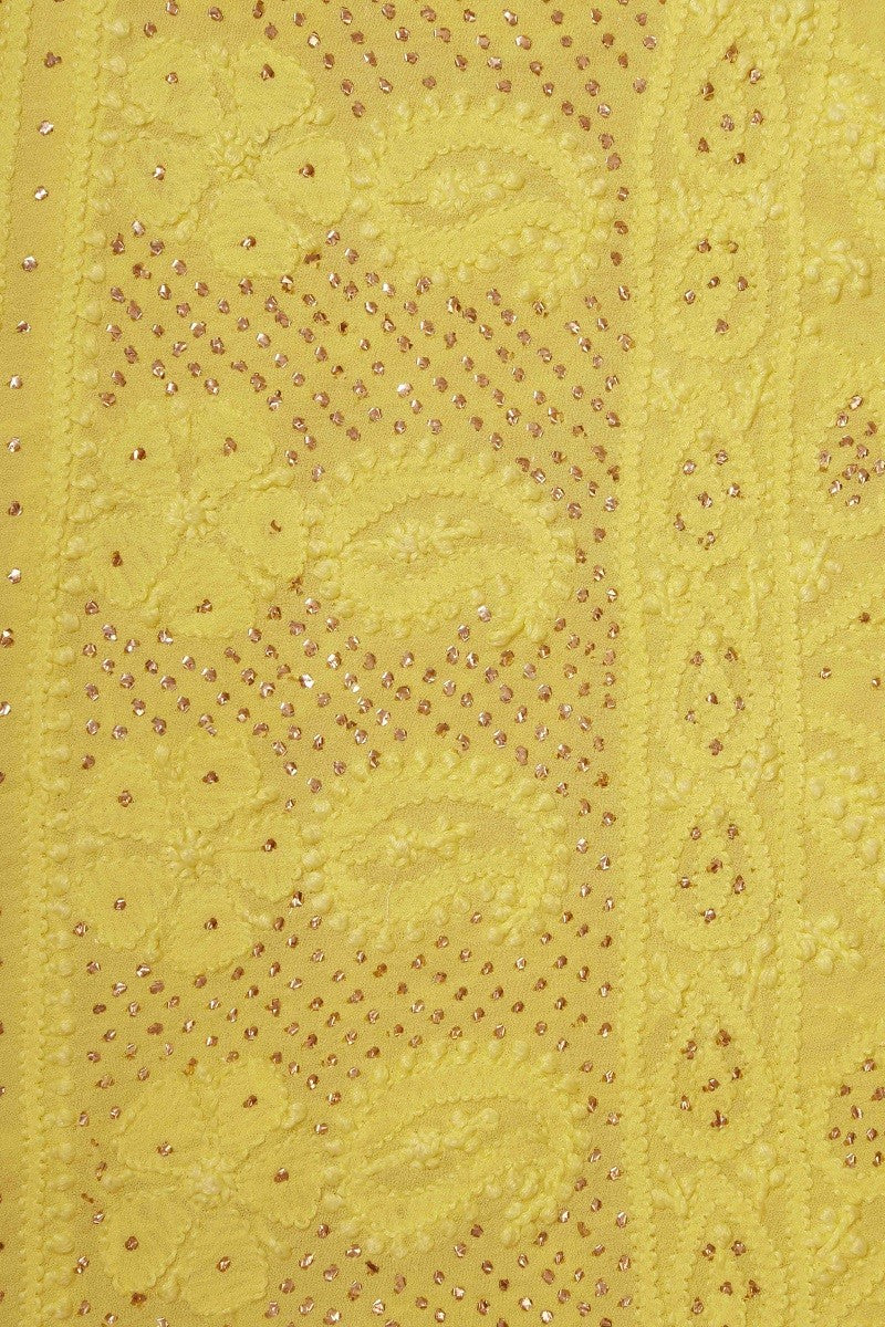 Ada Hand Embroidered Yellow Pure Georgette Lucknowi Chikankari Lehenga Set with Muqaish Work A578270