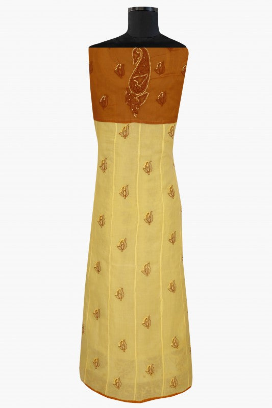 Ada Hand Embroidered Yellow Cotton Lucknowi Chikan Unstitched Suit Piece –A592874