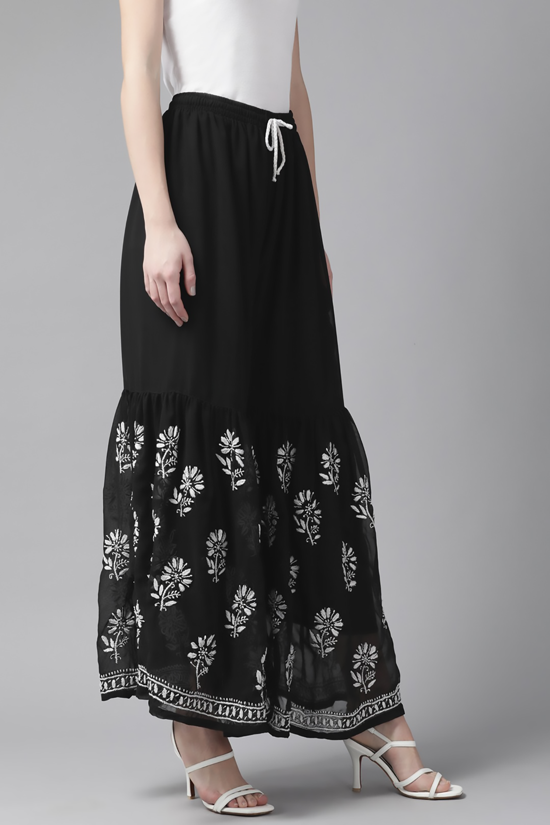 Ada Hand Embroidered Black Georgette Lucknowi Chikankari Palazzo A711160