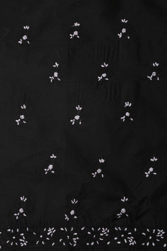 Ada Hand Embroidered Black Cotton Lucknowi Chikan Unstitched Suit Piece A211124