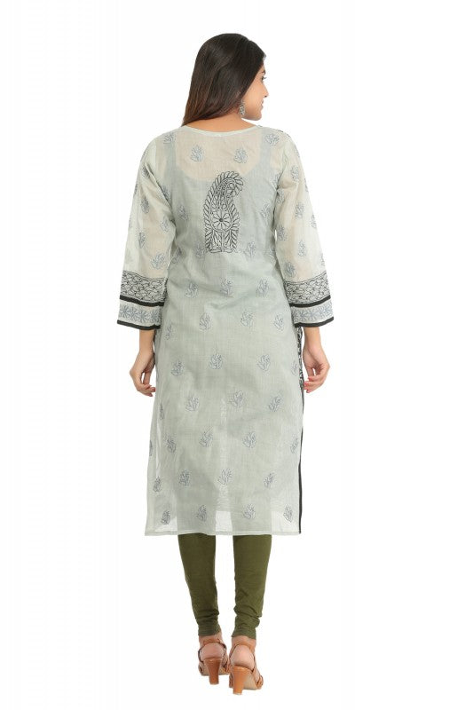Ada Hand Embroidered Grey Cotton Lucknowi Chikankari Straight Kurta A273511