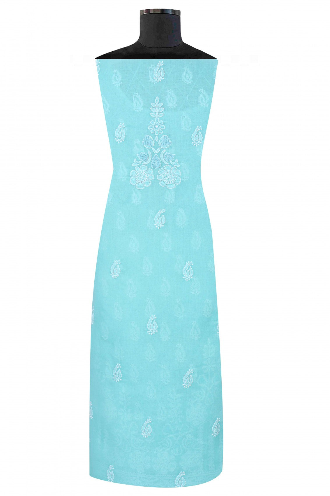 Ada Hand Embroidered Sea Green Cotton Lucknowi Chikankari Unstitched Suit Piece With Pearl Work 01A167494