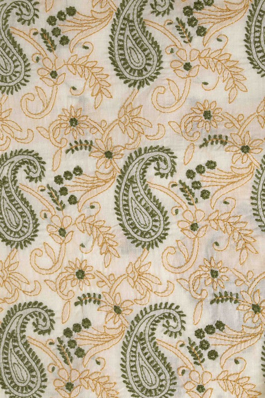 Ada Hand Embroidered Cream Cotton Lucknowi Chikan Unstitched Suit Piece- A211112