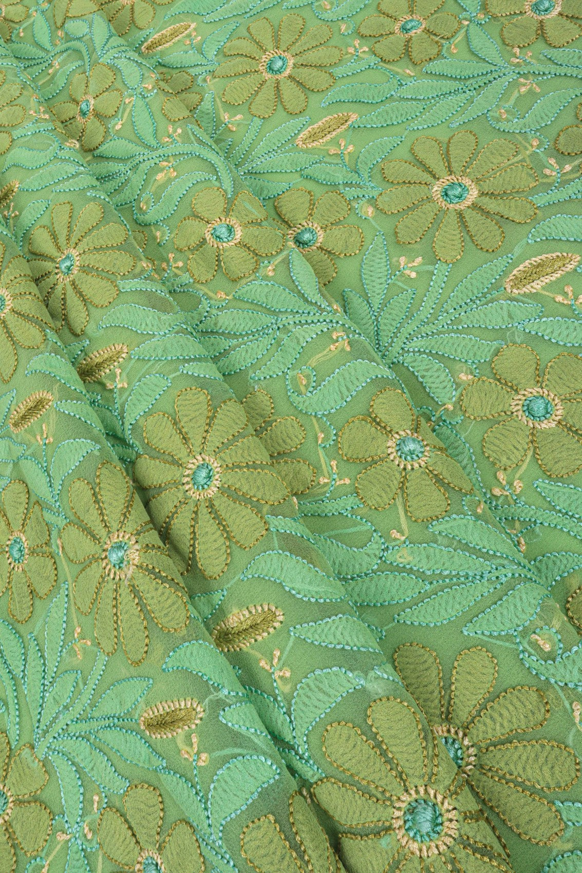 Ada Hand Embroidered Lime Green Georgette Lucknowi Chikankari Unstitched Suit Piece 01A172858