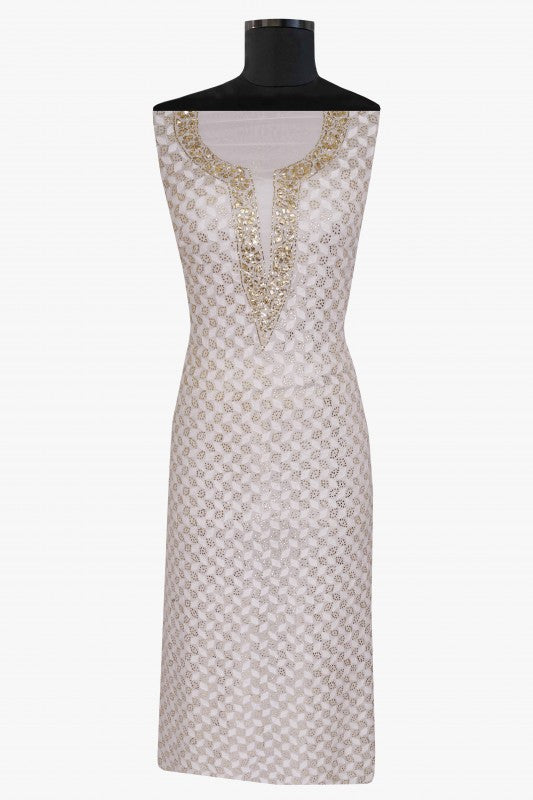 Ada Hand Embroidered White Georgette Chikan Unstitched Kurta Piece With Muqaish Work A617641