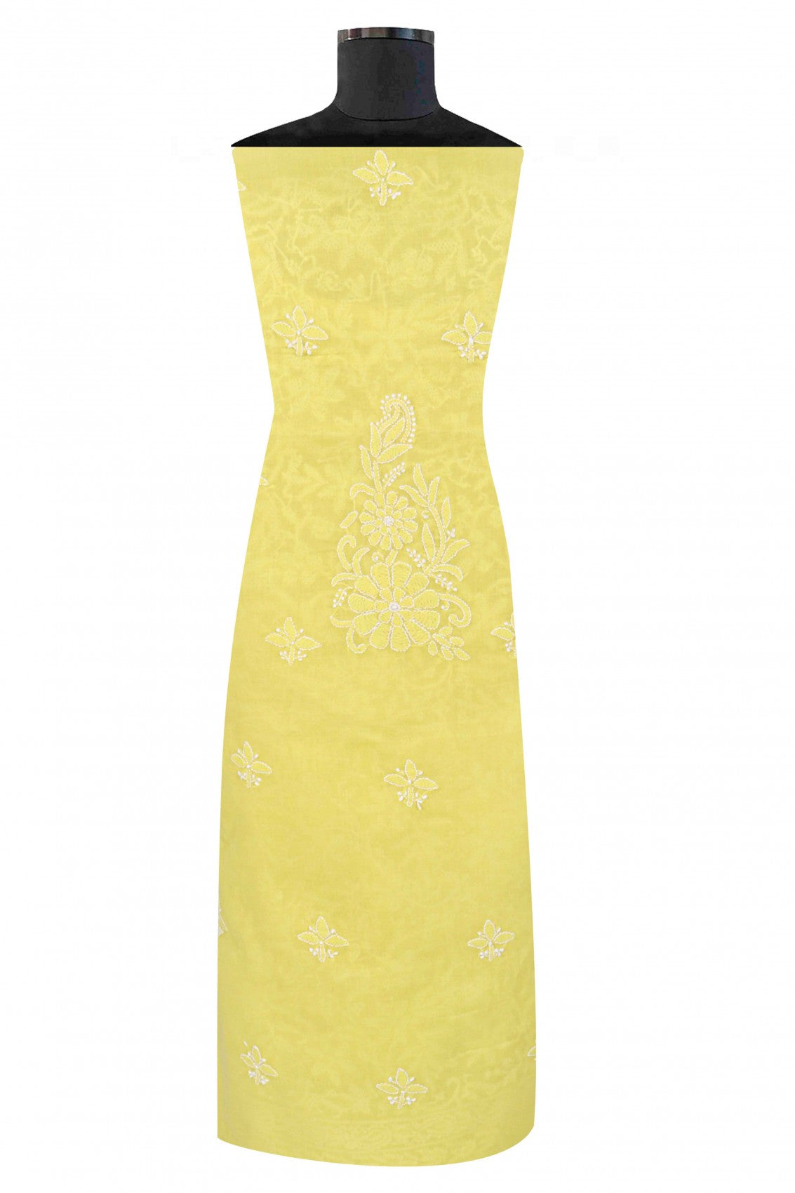Ada Hand Embroidered Yellow Cotton Lucknowi Chikankari Unstitched Suit Piece 01A204075