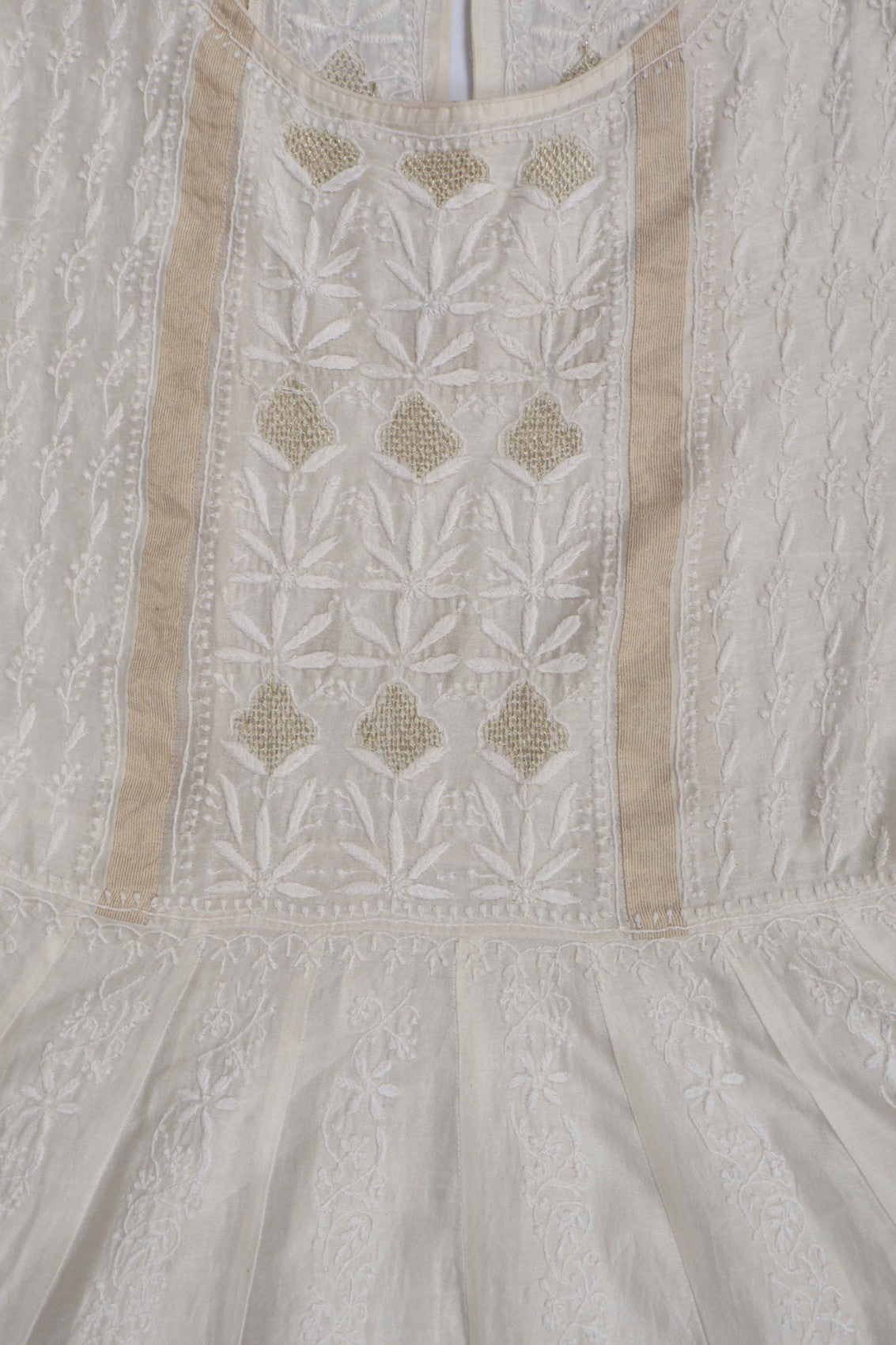 Ada Hand Embroidered Off White Chanderi Lucknowi Chikankari Semi-Stitched Anarkali Kurta Dupatta Set With Zari Work 01A264077