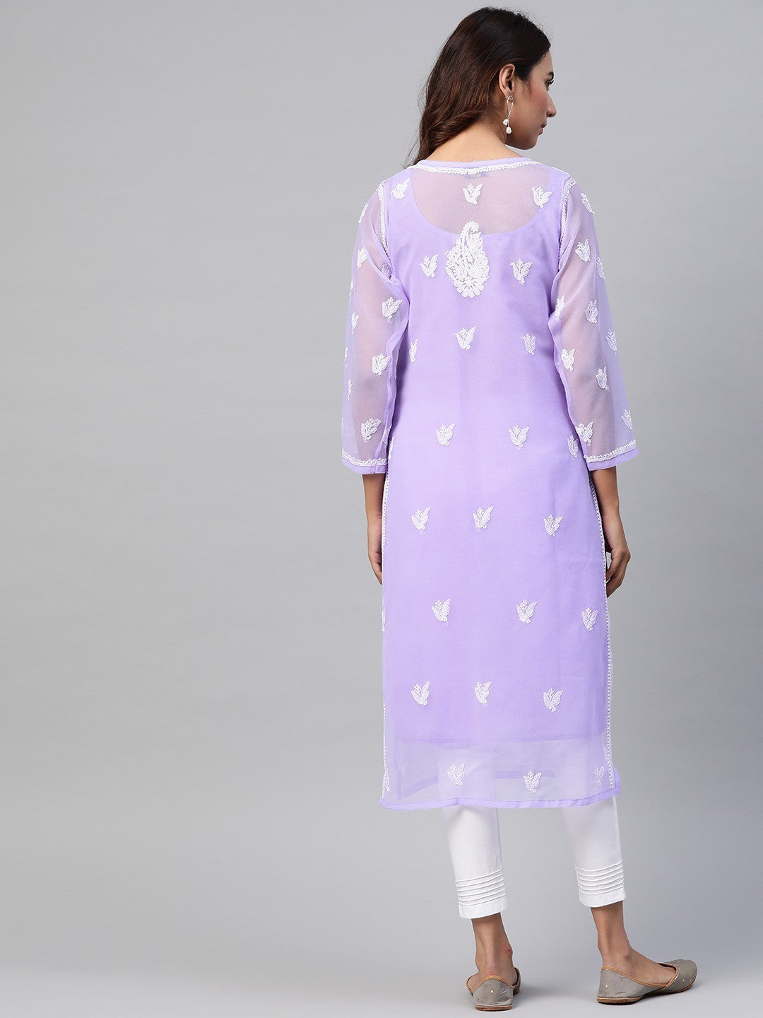 Ada Hand Embroidered Mauve Georgette Lucknowi Chikankari Kurta Set With Slip A811163