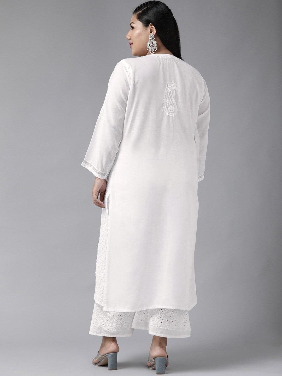 Ada Hand Embroidered White Cotton Lucknowi Chikankari Straight Kurta With Zari Work A345926