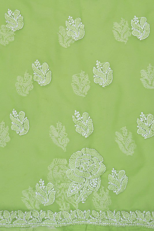 Ada Hand Embroidered Grass Green Georgette Lucknowi Chikankari Unstitched Suit Piece A211216
