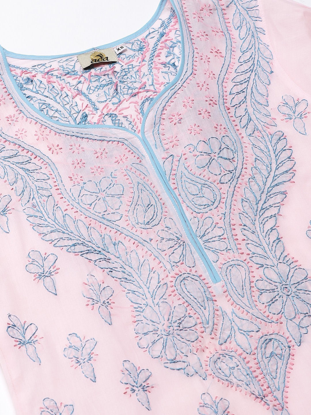 Ada Hand Embroidered Pink Cotton Lucknowi Chikankari Kurta with Palazzo Set A100393