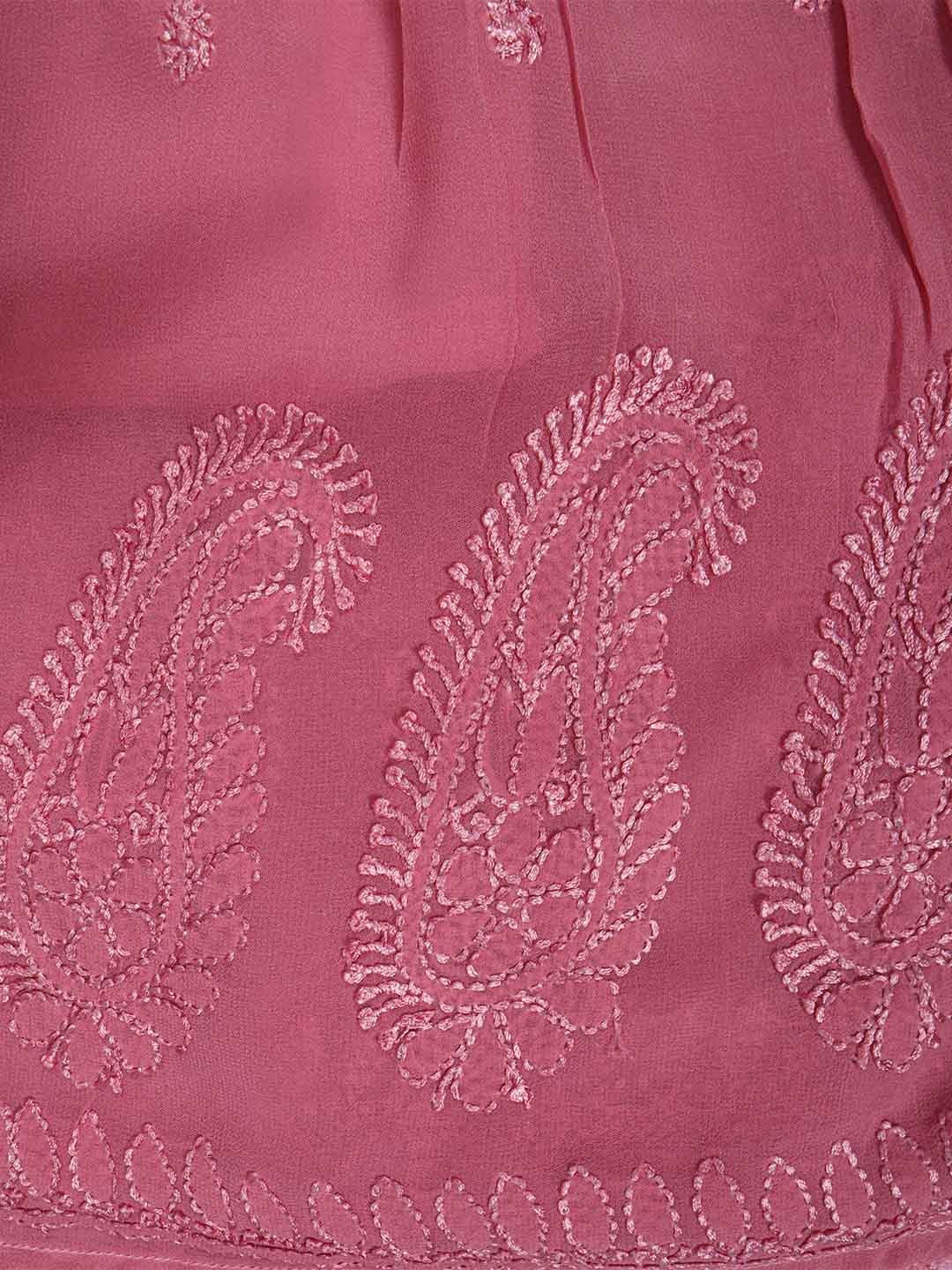 Ada Hand Embroidered Onion Pink Viscose Georgette Lucknowi Chikankari Kurta Dupatta And Palazzo Set 01A220225