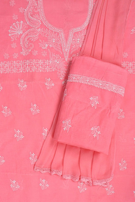 Ada Hand Embroidered Pink Cotton Lucknowi Chikan Unstitched Suit Piece A213045