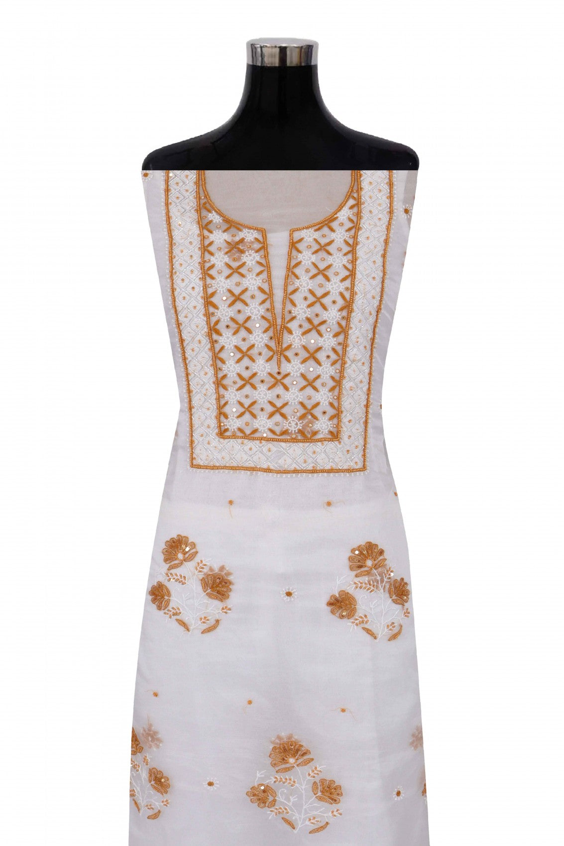 Ada Hand Embroidered White Organza Lucknowi Chikankari Unstitched Kurta Dupatta Set With Pearl Work 01A91594