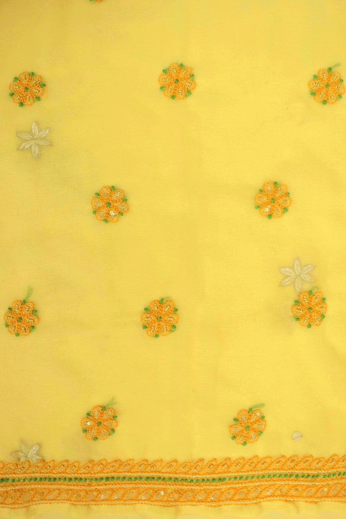 Ada Hand Embroidered Yellow Georgette Lucknowi Chikankari Unstitched Suit Piece With Pearl Work 01A41449