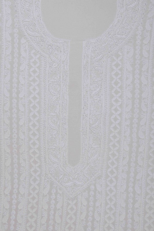 Ada Hand Embroidered White Pure Georgette Lucknowi Chikankari Unstitched Men's Kurta Piece A476146