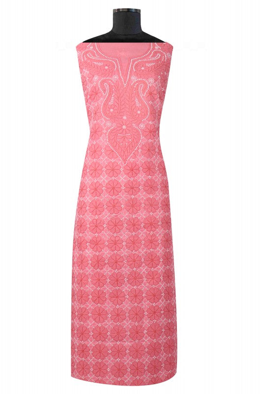 Ada Hand Embroidered Pink Cotton Lucknowi Chikankari Unstitched Suit Piece 01A1943