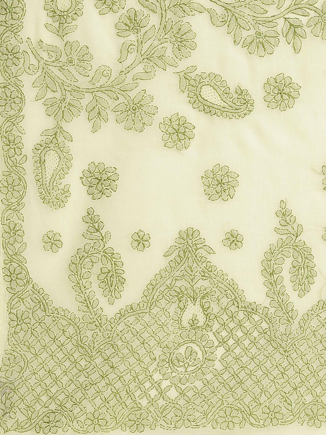 Ada Hand Embroidered Lemon Cotton Lucknow Chikan Saree With Blouse-A311179