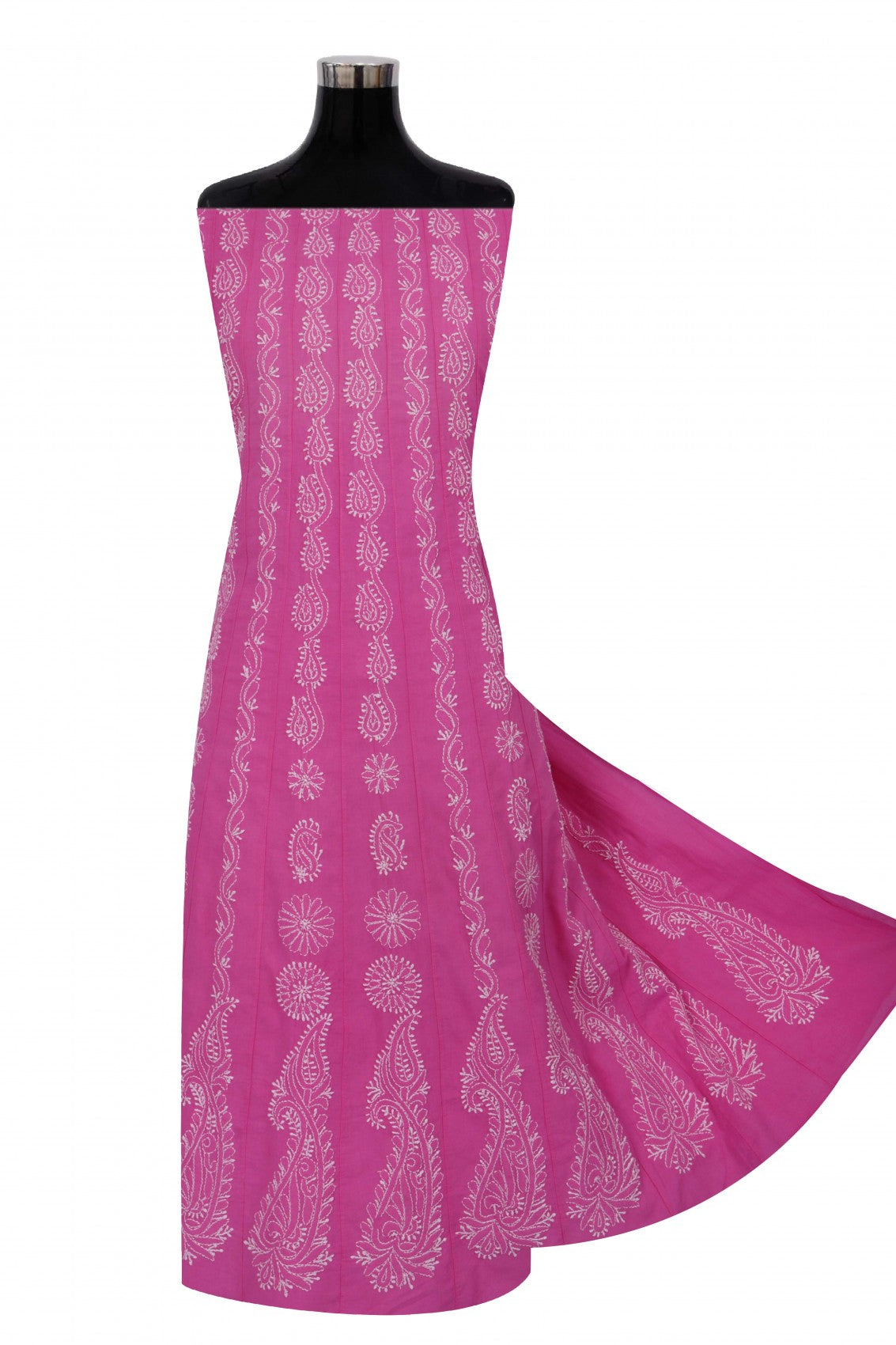 Ada Hand Embroidered Pink Cotton Lucknowi Chikankari Semi-Stitched Anarkali Kurta Piece A360783