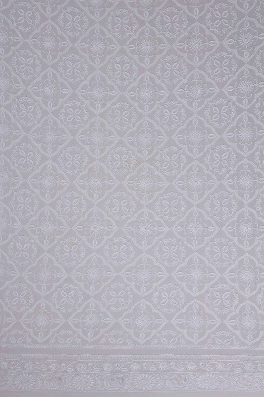 Ada Hand Embroidered White Pure Georgette Lucknowi Chikankari Unstitched Men's Kurta Piece A490826