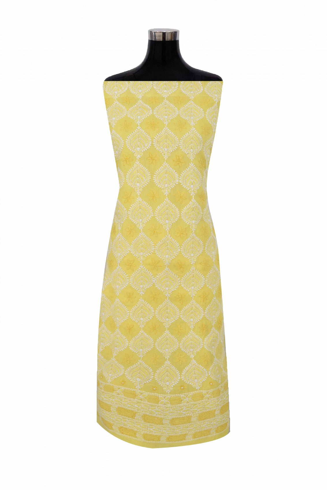 Ada Hand Embroidered Yellow Cotton Lucknowi Chikankari Unstitched Suit Piece 01A176458