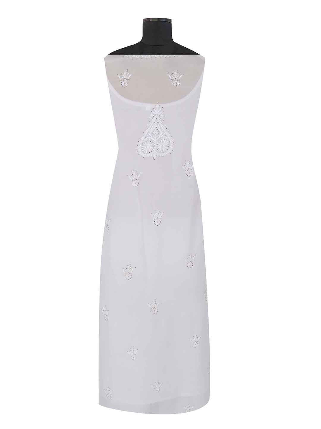 Ada Hand Embroidered White Pure Georgette Lucknowi Chikan Semi-stitched Kurta Piece With Muqaish Work A353877