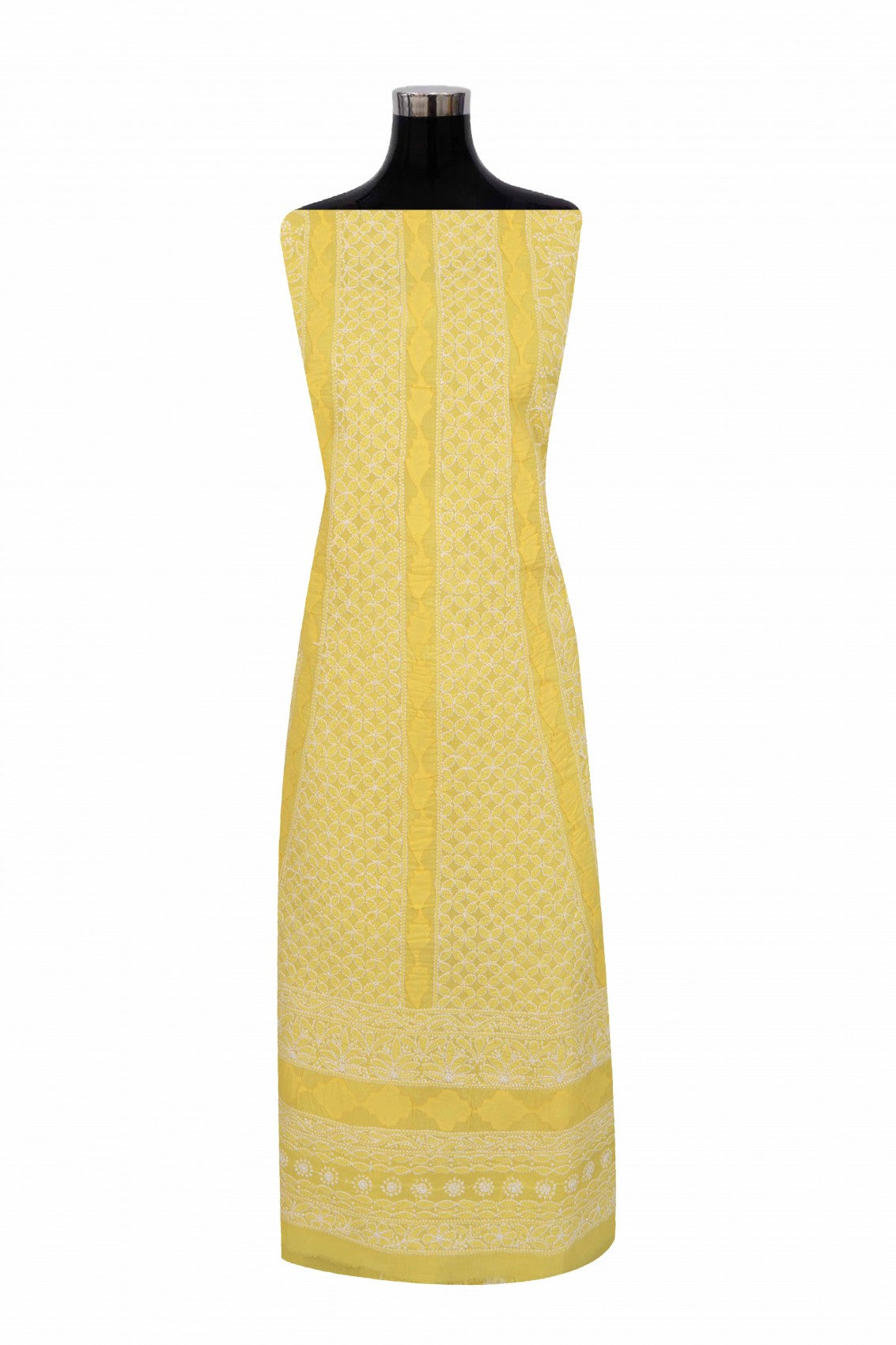 Ada Hand Embroidered Yellow Cotton Lucknowi Chikankari Unstitched Suit Piece 01A285115