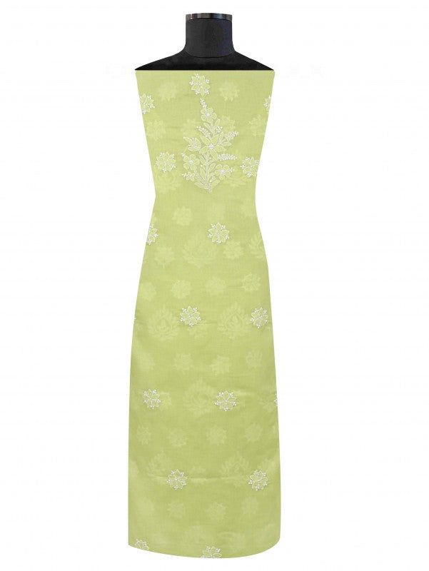 Ada Hand Embroidered Sheen Green Cotton Lucknowi Chikan Unstitched Suit Piece A530212