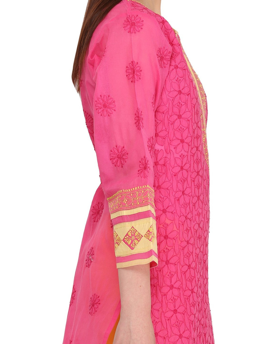 Ada Hand Embroidered Magenta Cotton Lucknowi Chikankari Straight Kurta A273522