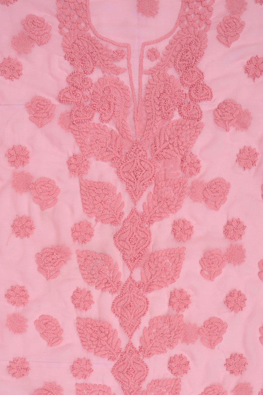 Ada Hand Embroidered Peach Georgette Lucknowi Chikan Unstitched Suit Piece A211219