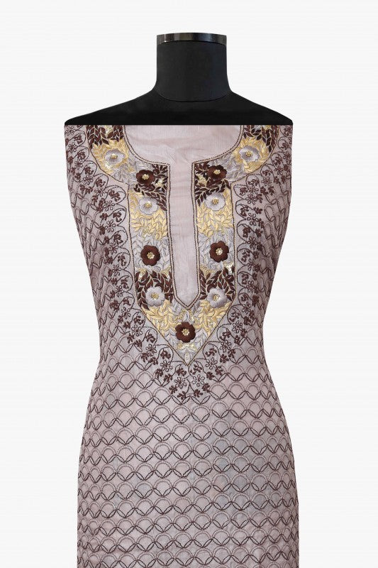 Ada Hand Embroidered Cloud Grey Tusser Silk Lucknow Chikankari Unstitched Kurta Piece A501272