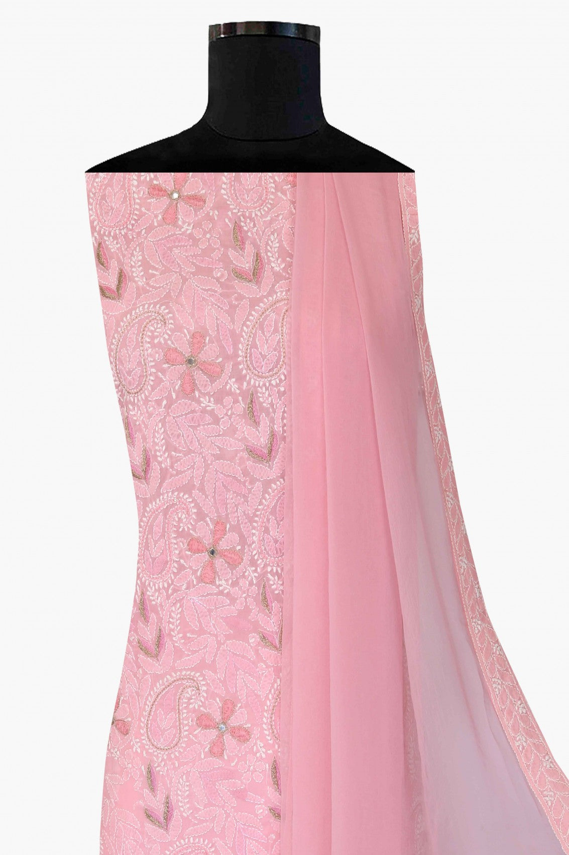Ada Hand Embroidered Pink Cotton Lucknowi Chikankari Unstitched Suit Piece With Zardozi Work 01A191856
