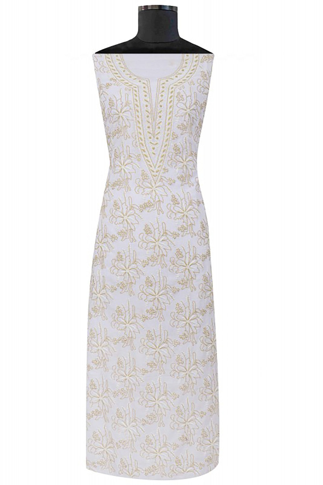 Ada Hand Embroidered White Cotton Lucknowi Chikankari Unstitched Suit Piece A533129