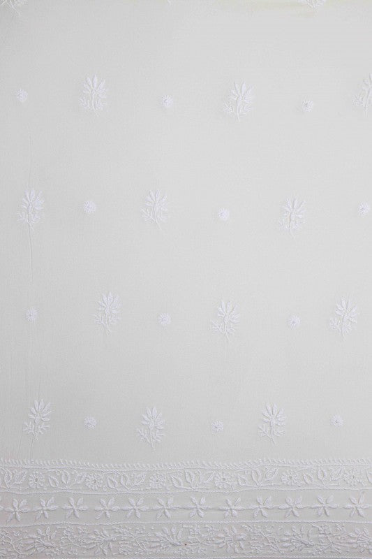 Ada Hand Embroidered White Pure Georgette Semi-stitched Anarkali Kurta Dupatta- A597770