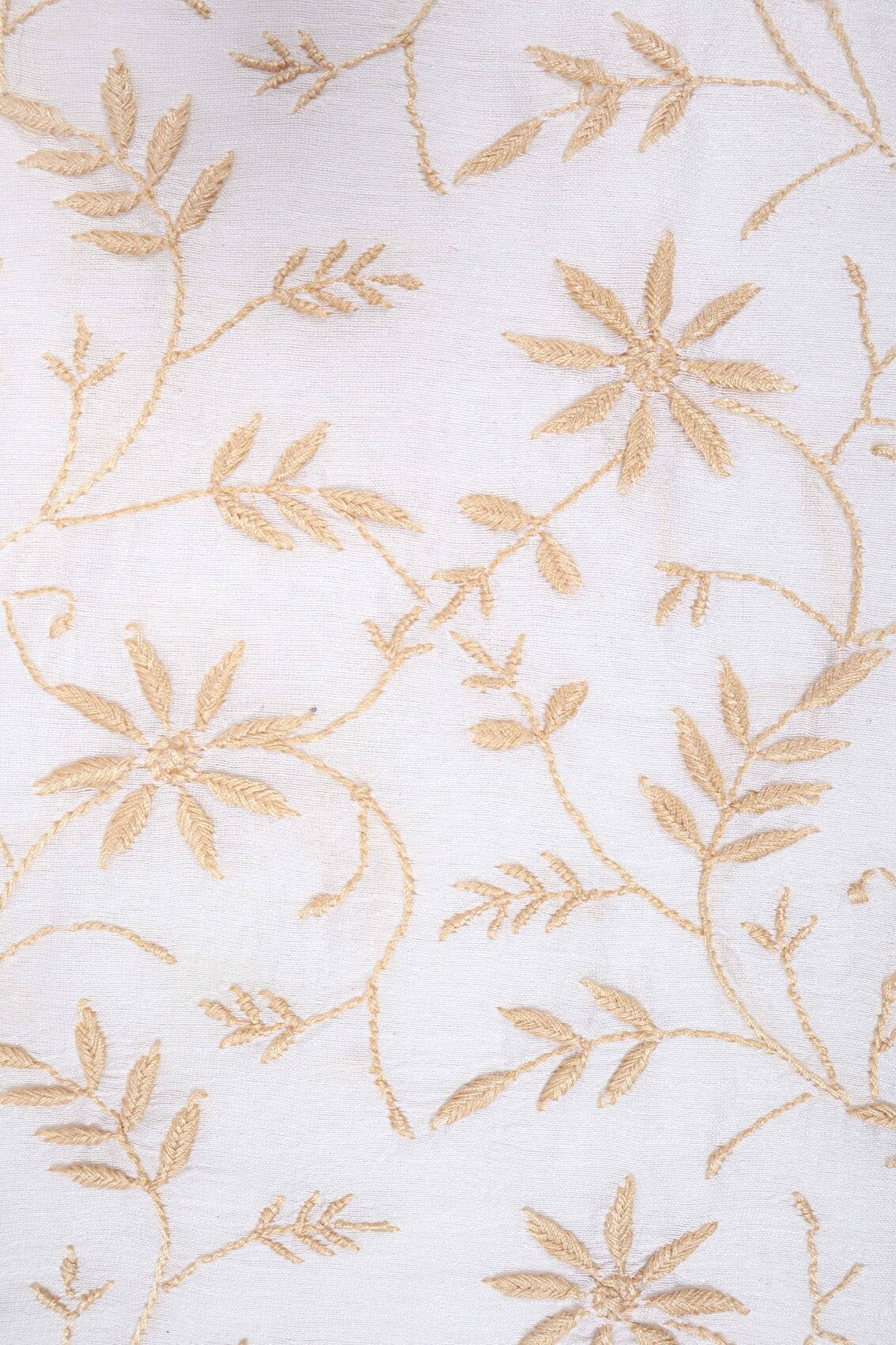 Ada Hand Embroidered Cream Chanderi Lucknowi Chikankari Unstitched Kurta Dupatta Set 01A130056