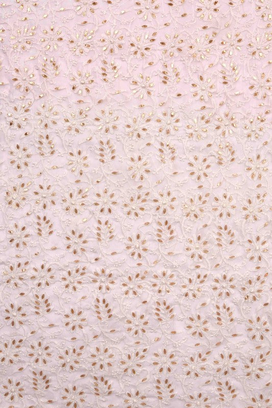 Ada Hand Embroidered White Georgette Lucknowi Chikan Unstitched Suit Piece with Gota Patti Work A428256