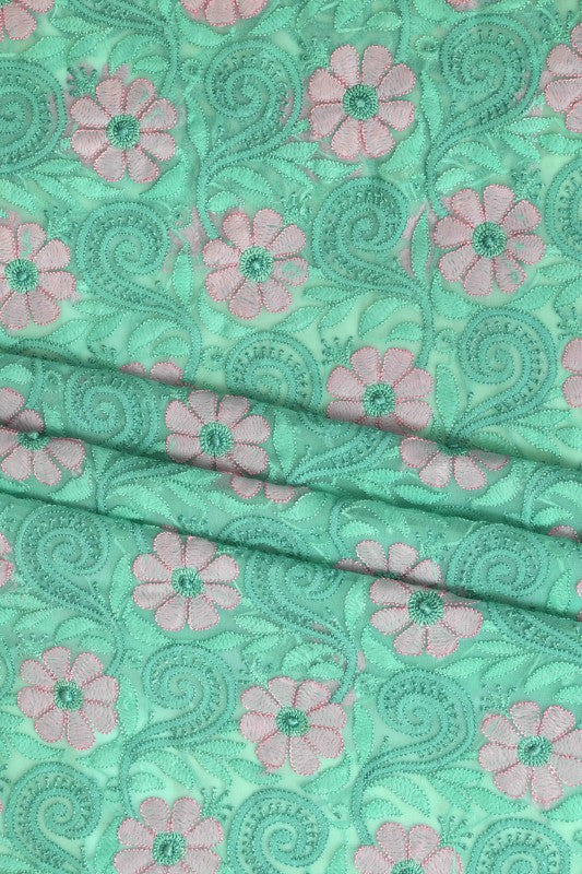 Ada Hand Embroidered Sea Green Georgette Lucknowi Chikan Unstitched Suit Piece A630426