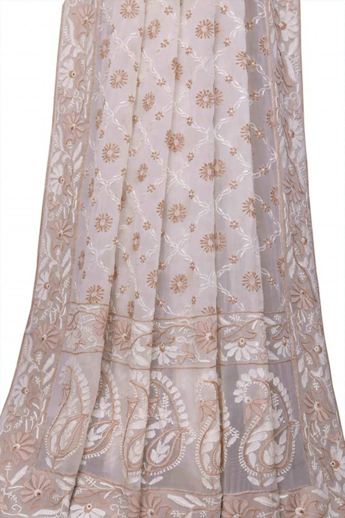 Ada Hand Embroidered White Pure Georgette Lucknowi Chikankari Dupatta A178241