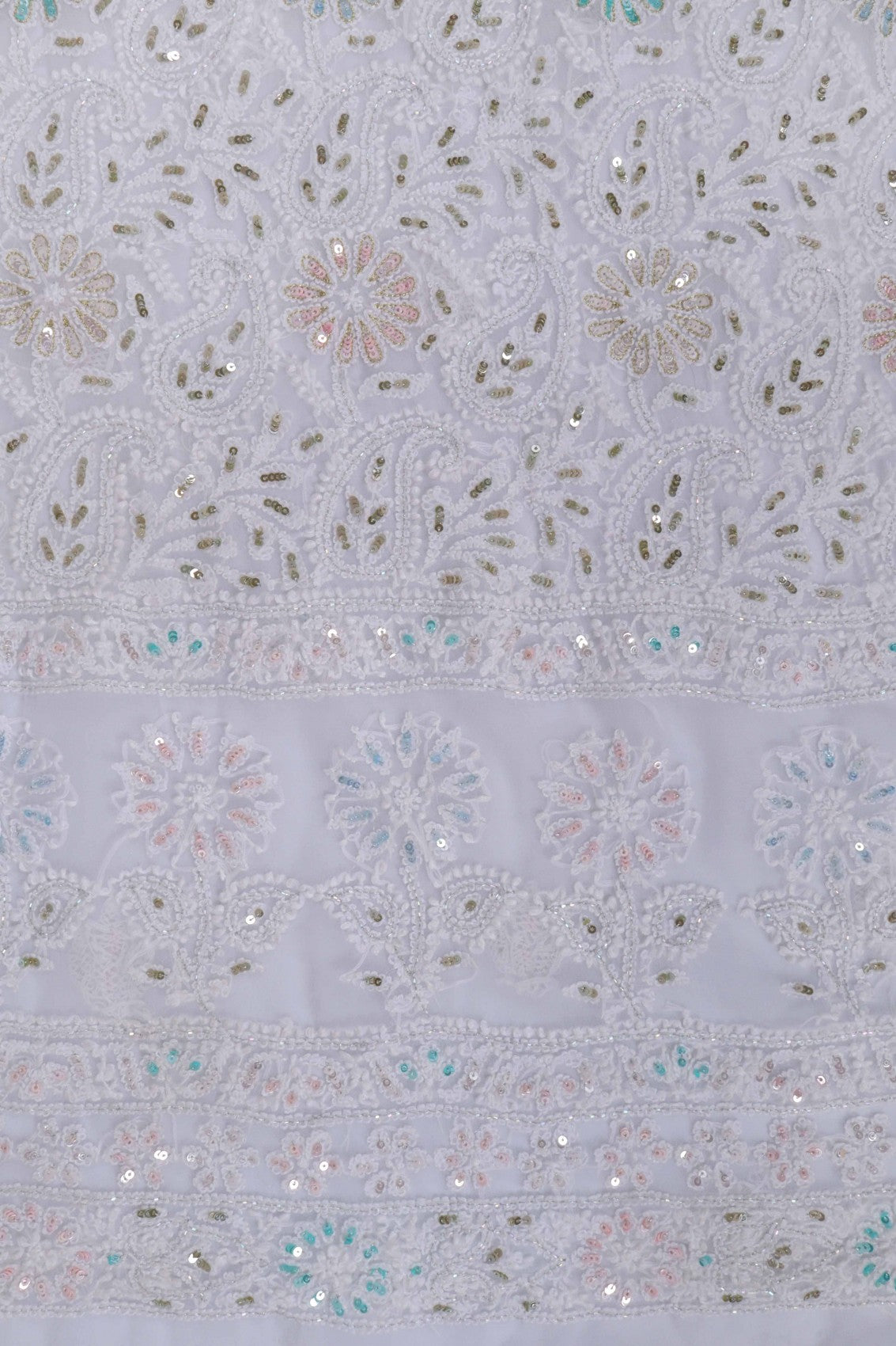Ada Hand Embroidered White Georgette Lucknowi Chikankari Unstitched Suit Piece With Sequinned Work  A608146