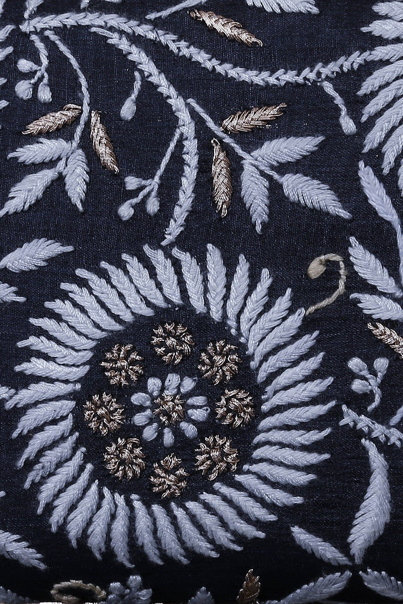 Ada Hand Embroidered Black Silk Lucknow Chikankari Clutch- A601428