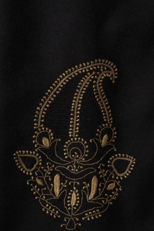 Ada Hand Embroidered Black Pashmina Lucknow Chikan Woolen Stole-A599922