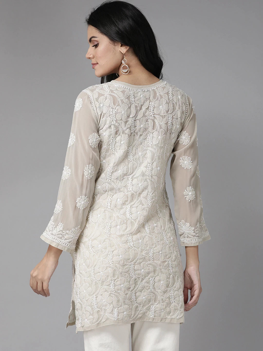 Ada Hand Embroidered Grey Georgette Lucknowi Chikankari Straight Kurti A911124